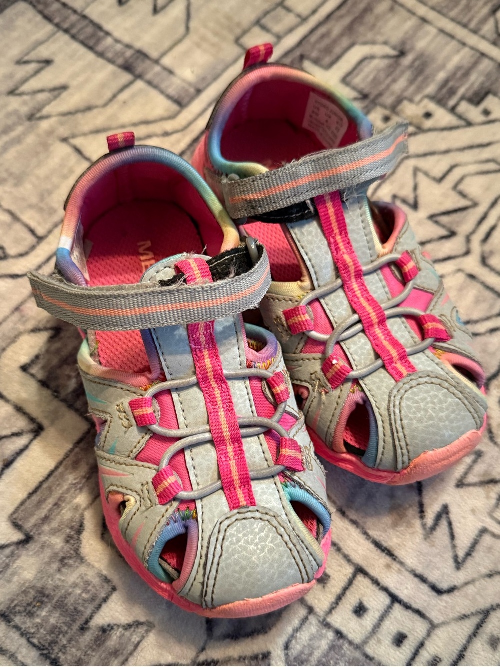 Merrell Kids Hydro Junior Sandal Pink Rainbow Grey Water shoe size 8